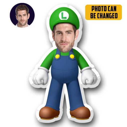 Gearhumans 3D Luigi MiniMe Face Custom Photo Special Shaped Pillow