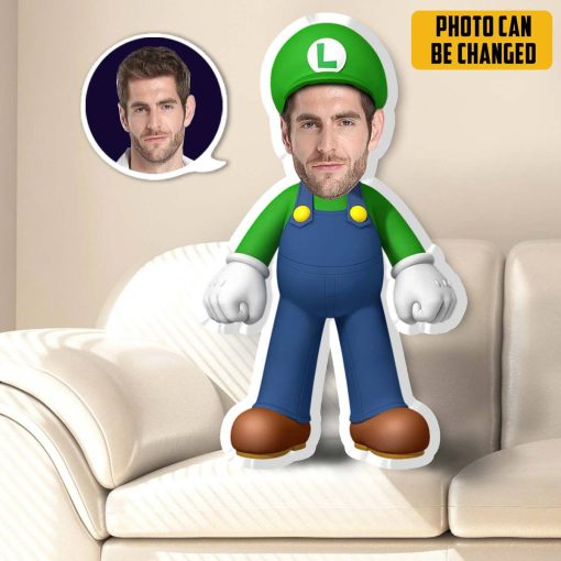 Gearhumans 3D Luigi MiniMe Face Custom Photo Special Shaped Pillow - Image 3