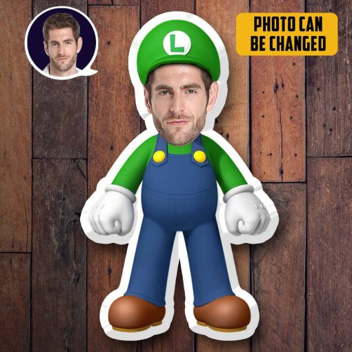 Gearhumans 3D Luigi MiniMe Face Custom Photo Special Shaped Pillow - Image 2