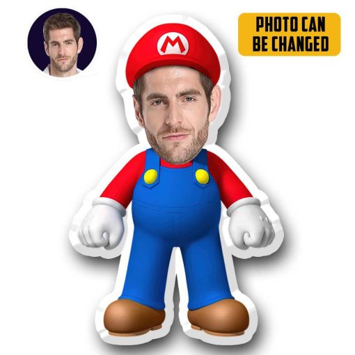 Gearhumans 3D Mario MiniMe Face Custom Photo Special Shaped Pillow