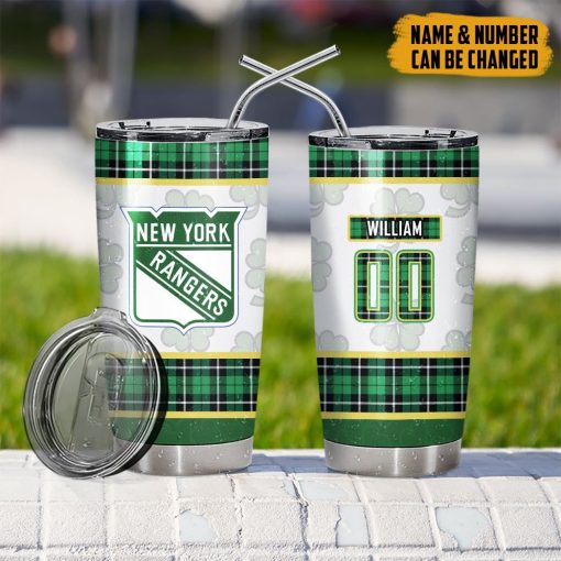 Gearhumans 3D New York Rangers St Patrick Day Custom Name Custom Number Tumbler - Image 7