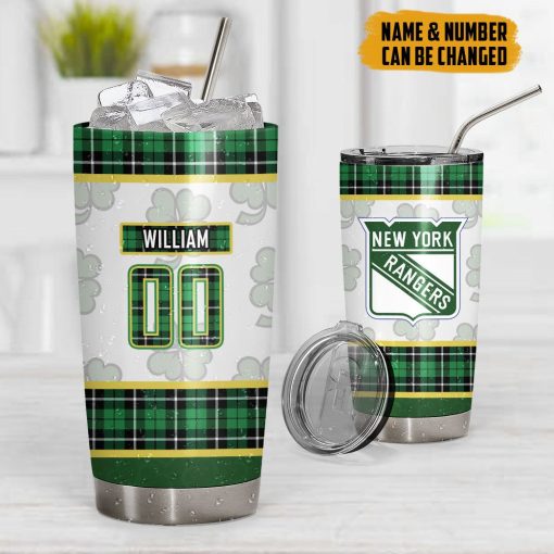 Gearhumans 3D New York Rangers St Patrick Day Custom Name Custom Number Tumbler - Image 9