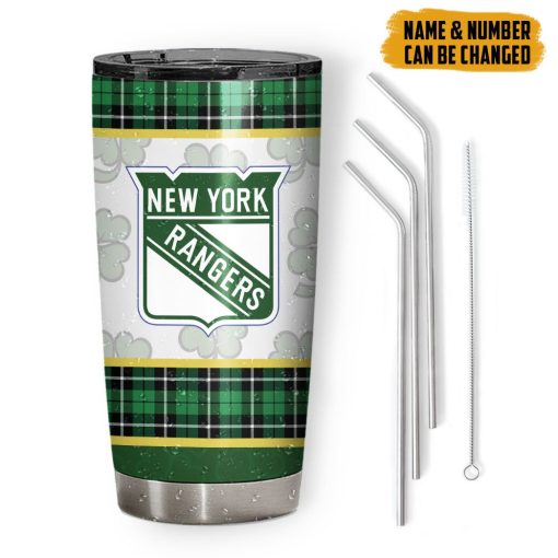 Gearhumans 3D New York Rangers St Patrick Day Custom Name Custom Number Tumbler - Image 3
