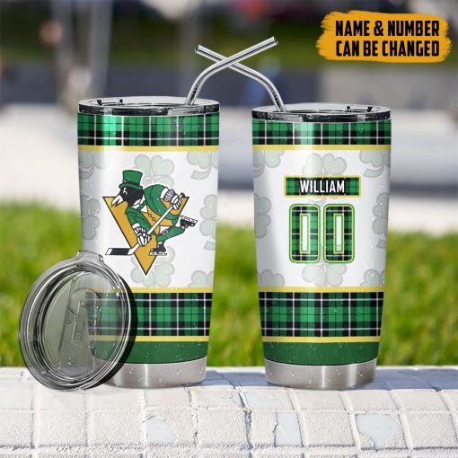 Gearhumans 3D Pittsburgh Penguins St Patrick Day Custom Name Custom Number Tumbler - Image 7