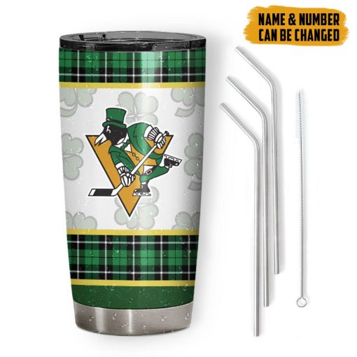 Gearhumans 3D Pittsburgh Penguins St Patrick Day Custom Name Custom Number Tumbler - Image 2
