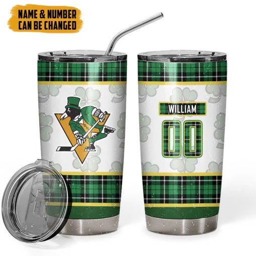 Gearhumans 3D Pittsburgh Penguins St Patrick Day Custom Name Custom Number Tumbler - Image 6