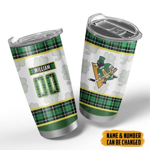 Gearhumans 3D Pittsburgh Penguins St Patrick Day Custom Name Custom Number Tumbler - Image 4