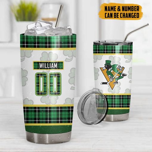 Gearhumans 3D Pittsburgh Penguins St Patrick Day Custom Name Custom Number Tumbler - Image 9