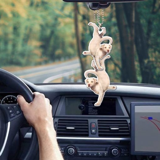 Gearhumans 3D Yoga Golden Labrador One Arm Handstand Custom Car Hanging - Image 4