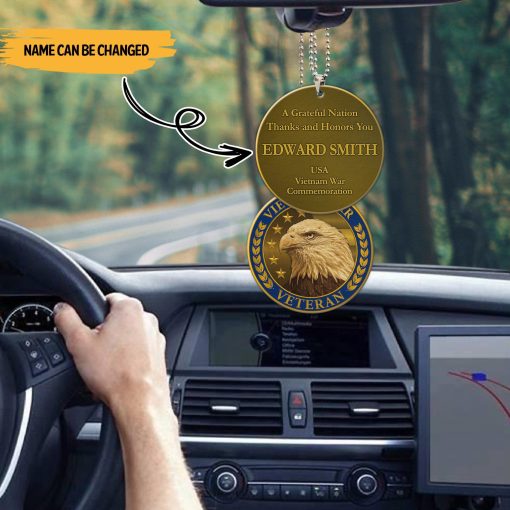 Gearhumans 3D Vietnam Veteran Lapel Pin Custom Name Car Hanging