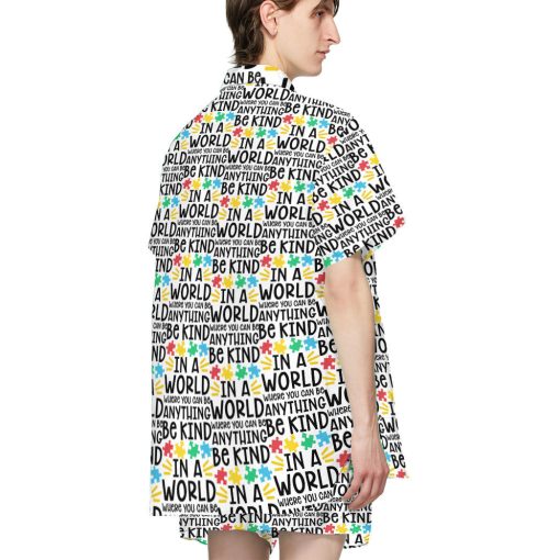 Gearhumans 3D Be Kind Autism Multicolor Puzzle Custom Hawaiian Shirt - Image 4