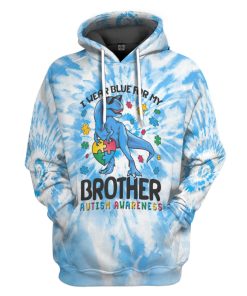 Gearhumans 3D I Wear Blue For My Brother Autism Awareness T-Rex Tie Dye Custom Tshirt Hoodie Apprael
