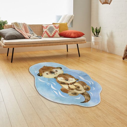 Gearhumans 3D Otter Mom And Baby Custom Shaped Doormat