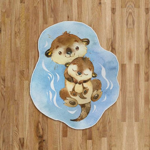 Gearhumans 3D Otter Mom And Baby Custom Shaped Doormat