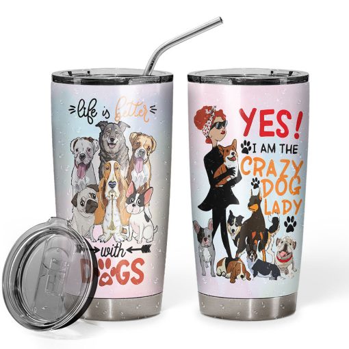 Gearhumans 3D Crazy Dog Lady Custom Name Tumbler - Image 3