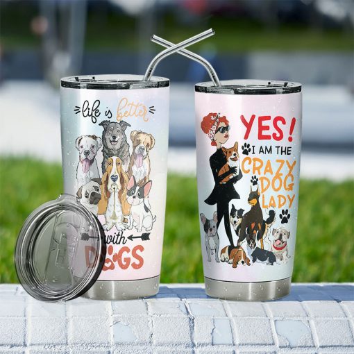 Gearhumans 3D Crazy Dog Lady Custom Name Tumbler - Image 7