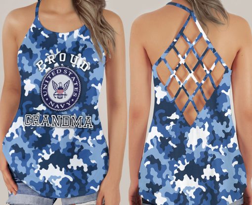 Gearhumans 3D Navy Military Proud Grandma Custom Cross Tank Top - Image 3