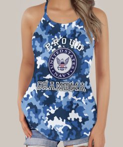 Gearhumans 3D Navy Military Proud Grandma Custom Cross Tank Top