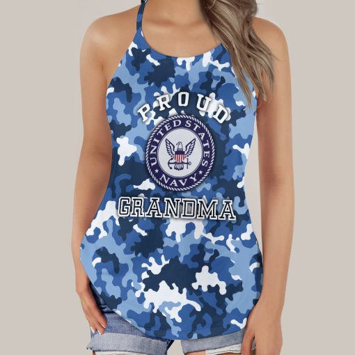 Gearhumans 3D Navy Military Proud Grandma Custom Cross Tank Top