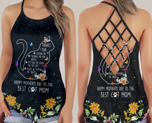 Gearhumans 3D The Best Cat Mom Mothers Day Custom Criss Cross Tank Top - Image 3
