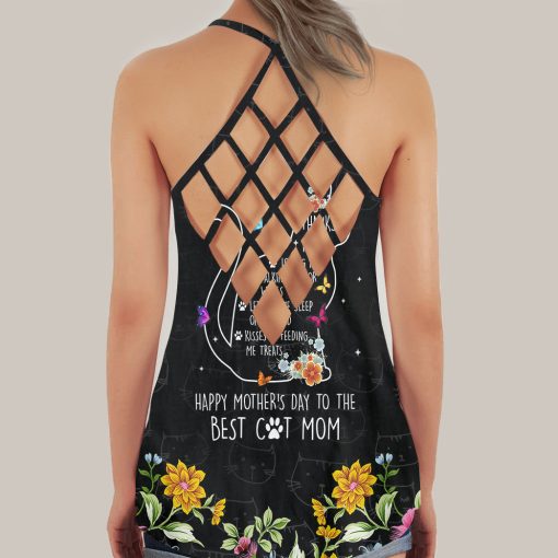 Gearhumans 3D The Best Cat Mom Mothers Day Custom Criss Cross Tank Top - Image 2