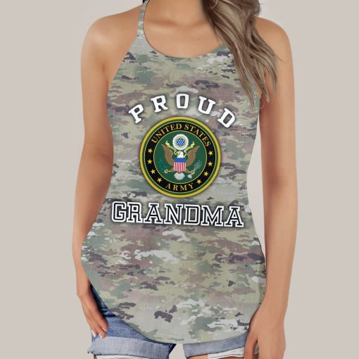 Gearhumans 3D US Army Proud Grandma Custom Criss Crop Tank Top