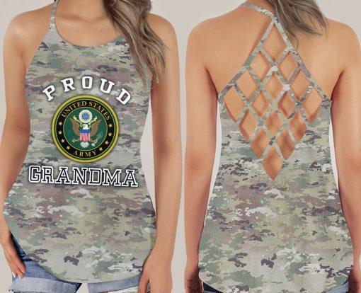 Gearhumans 3D US Army Proud Grandma Custom Criss Crop Tank Top