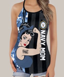 Gearhumans 3D Navy Mom Mothers Day Custom Criss Cross Tank Top