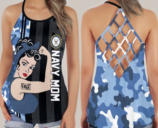 Gearhumans 3D Navy Mom Mothers Day Custom Criss Cross Tank Top - Image 3