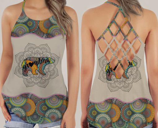 Gearhumans 3D Bear Grandma Mandala Custom Crop Cross Tank Top - Image 3