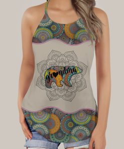 Gearhumans 3D Bear Grandma Mandala Custom Crop Cross Tank Top