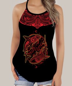 Gearhumans 3D Shark Fishing Polynesian Custom Cross Tank Top