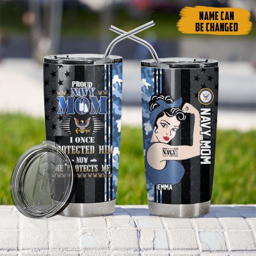 Gearhumans 3D US Navy Mom Mothers Day Custom Name Design Insulated Vacuum Tumbler