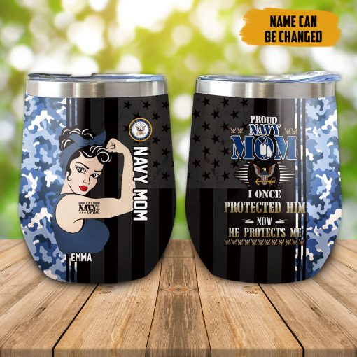 Gearhumans 3D US Navy Mom Mothers Day Custom Name Design Insulated Vacuum Tumbler