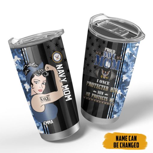 Gearhumans 3D US Navy Mom Mothers Day Custom Name Design Insulated Vacuum Tumbler