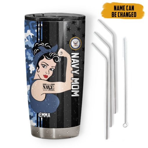 Gearhumans 3D US Navy Mom Mothers Day Custom Name Design Insulated Vacuum Tumbler