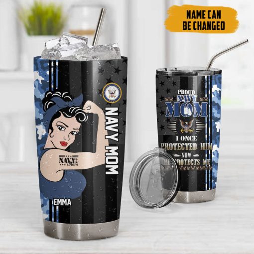 Gearhumans 3D US Navy Mom Mothers Day Custom Name Design Insulated Vacuum Tumbler