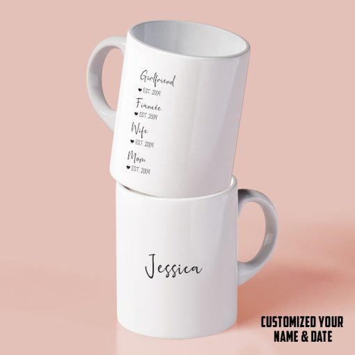 Gearhumans 3D Girlfriend to Fiance to Wife to Mom Custom Name Custom Date Mug - Image 5