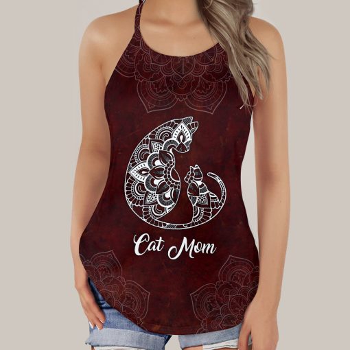 Gearhumans 3D Mandala Cat Mom Mothers Day Custom Criss Cross Tank Top