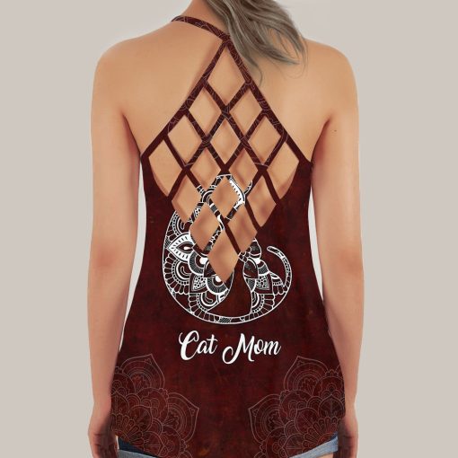 Gearhumans 3D Mandala Cat Mom Mothers Day Custom Criss Cross Tank Top - Image 2