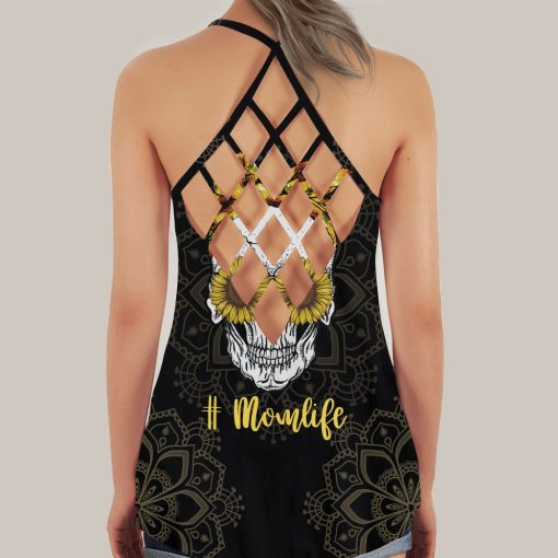 Gearhumans 3D Mom Life Skull Mothers Day Custom Criss Cross Tank Top