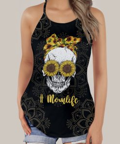 Gearhumans 3D Mom Life Skull Mothers Day Custom Criss Cross Tank Top