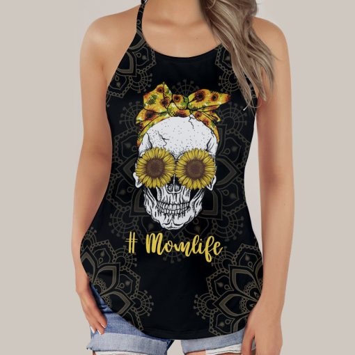 Gearhumans 3D Mom Life Skull Mothers Day Custom Criss Cross Tank Top