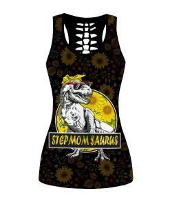 Gearhumans 3D Stepmomsaurus Dinosaur Sunflower Stepmom Custom Hollow Tank Top