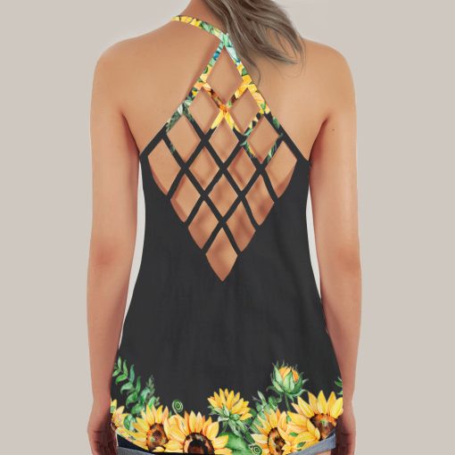Gearhumans 3D Mama Bee Sunflowers Mothers Day Custom Criss Cross Tank Top