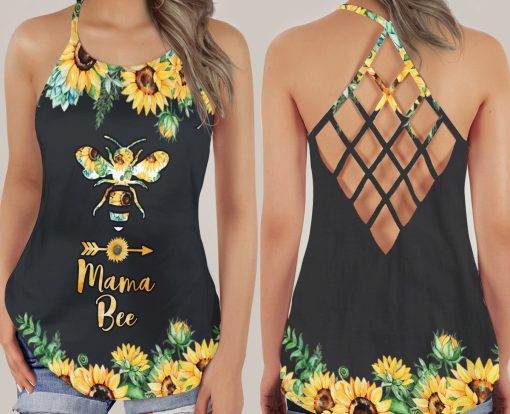 Gearhumans 3D Mama Bee Sunflowers Mothers Day Custom Criss Cross Tank Top