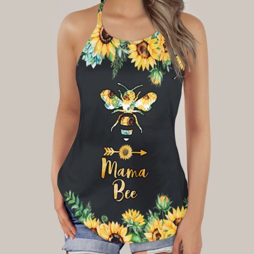 Gearhumans 3D Mama Bee Sunflowers Mothers Day Custom Criss Cross Tank Top