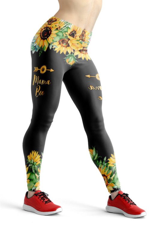 Gearhumans 3D Mama Bee Sunflowers Mothers Day Custom Legging