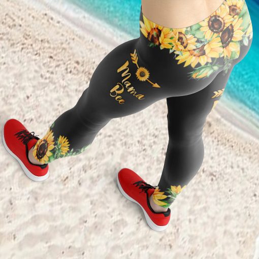 Gearhumans 3D Mama Bee Sunflowers Mothers Day Custom Legging