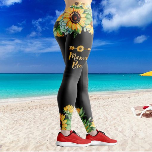 Gearhumans 3D Mama Bee Sunflowers Mothers Day Custom Legging
